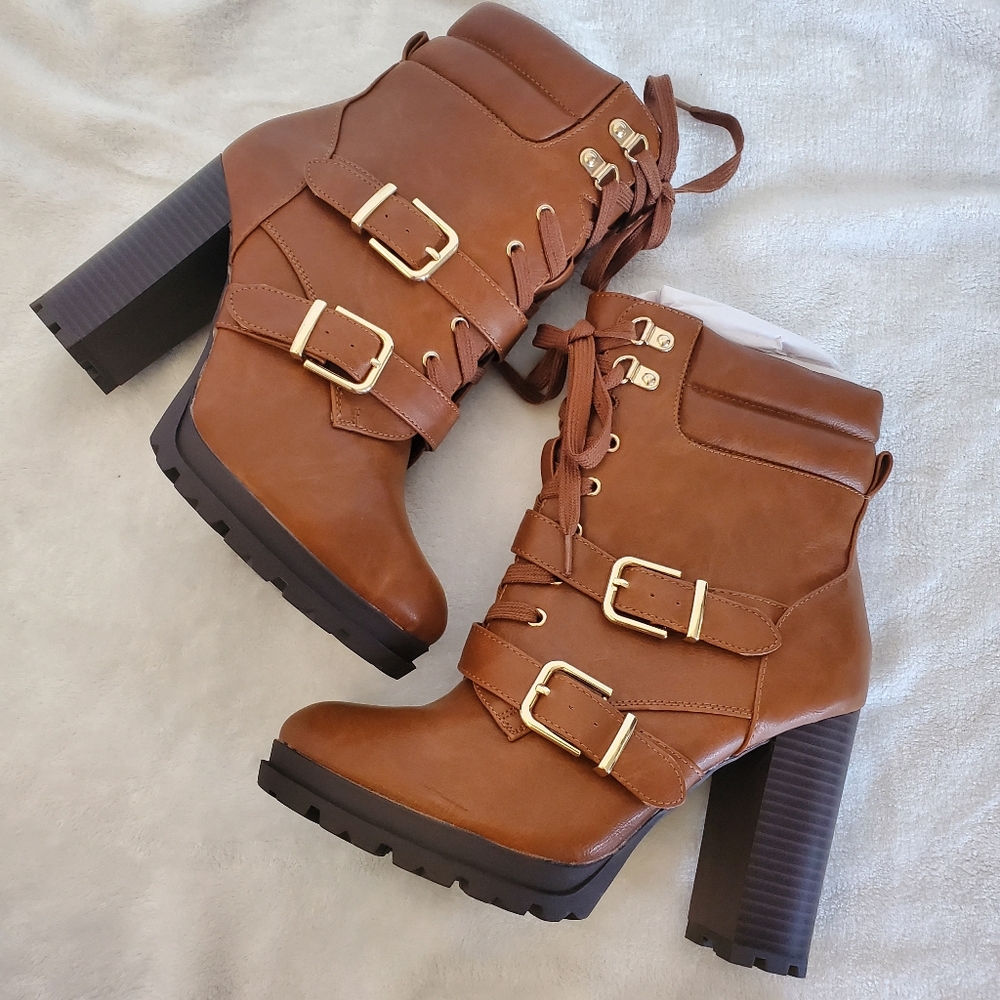 🔥2/$55 JustFab Brown Blocked Heeled Bootie Size 8